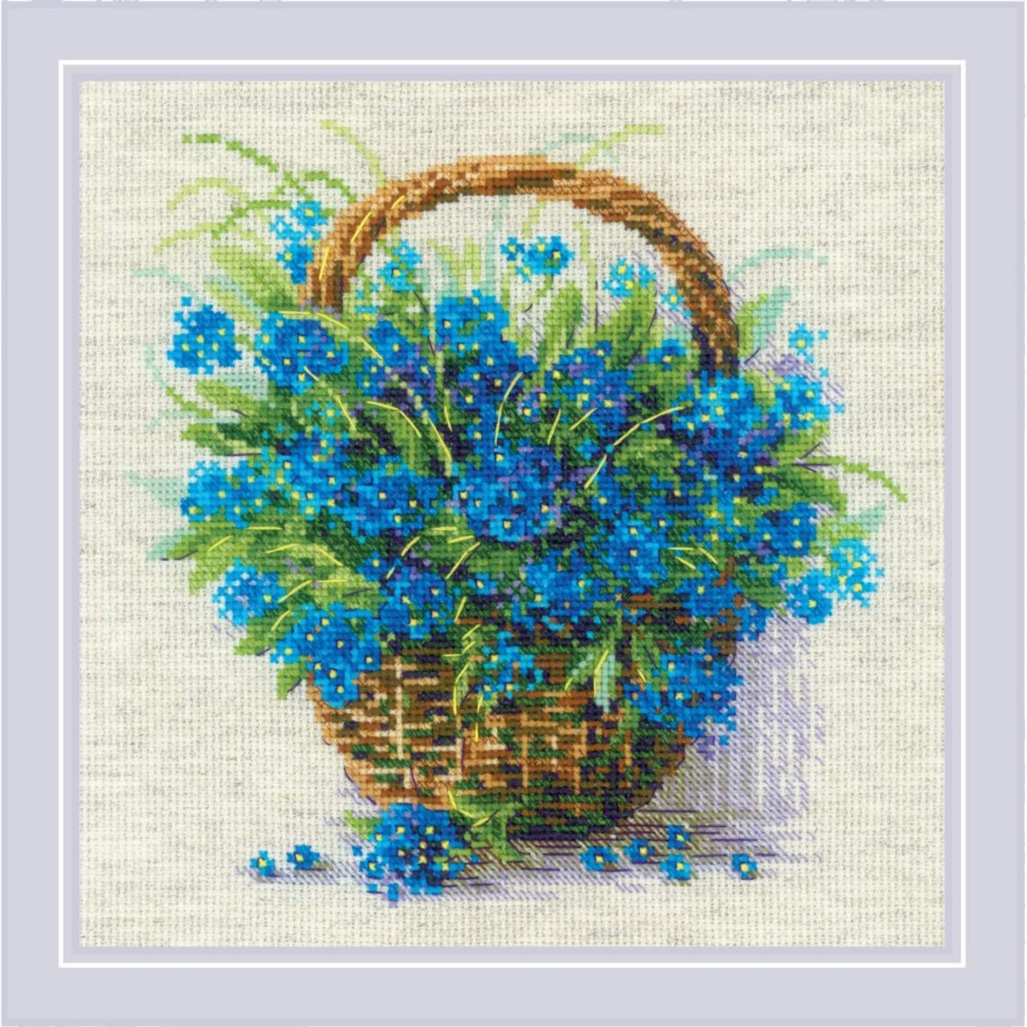 RIOLIS Forget Me Nots in a Basket Counted Cross Stitch Kit